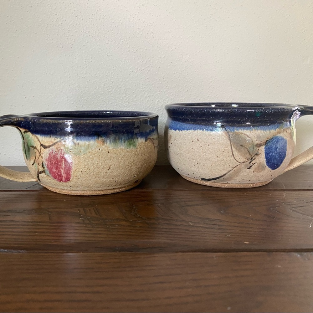 Last chance Studio pottery soup bowls with handle - Picture 2 of 11